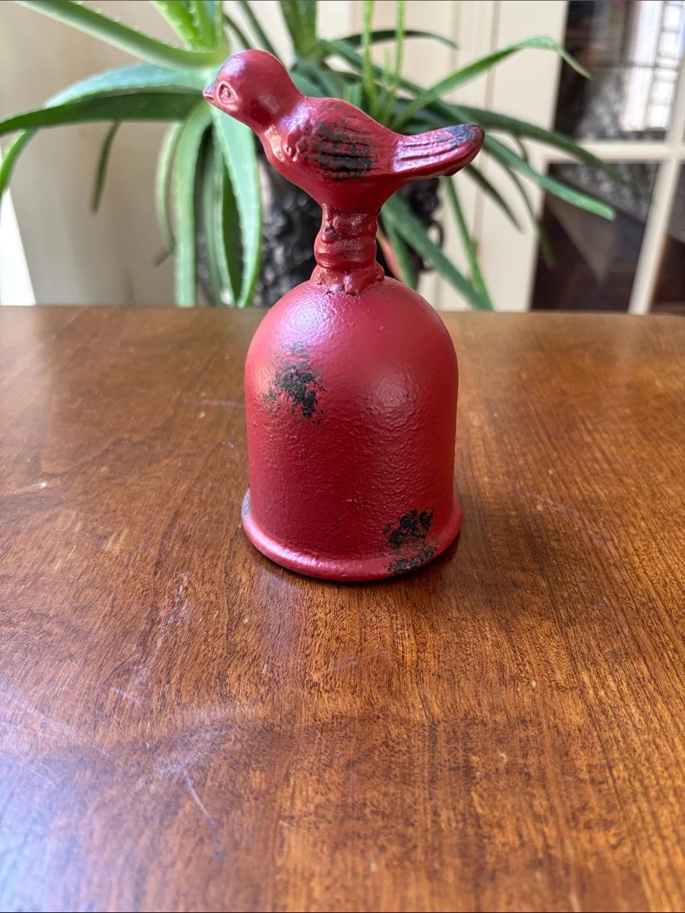 Cast Iron Bell Featuring A Red Bird/Cardinal On Top